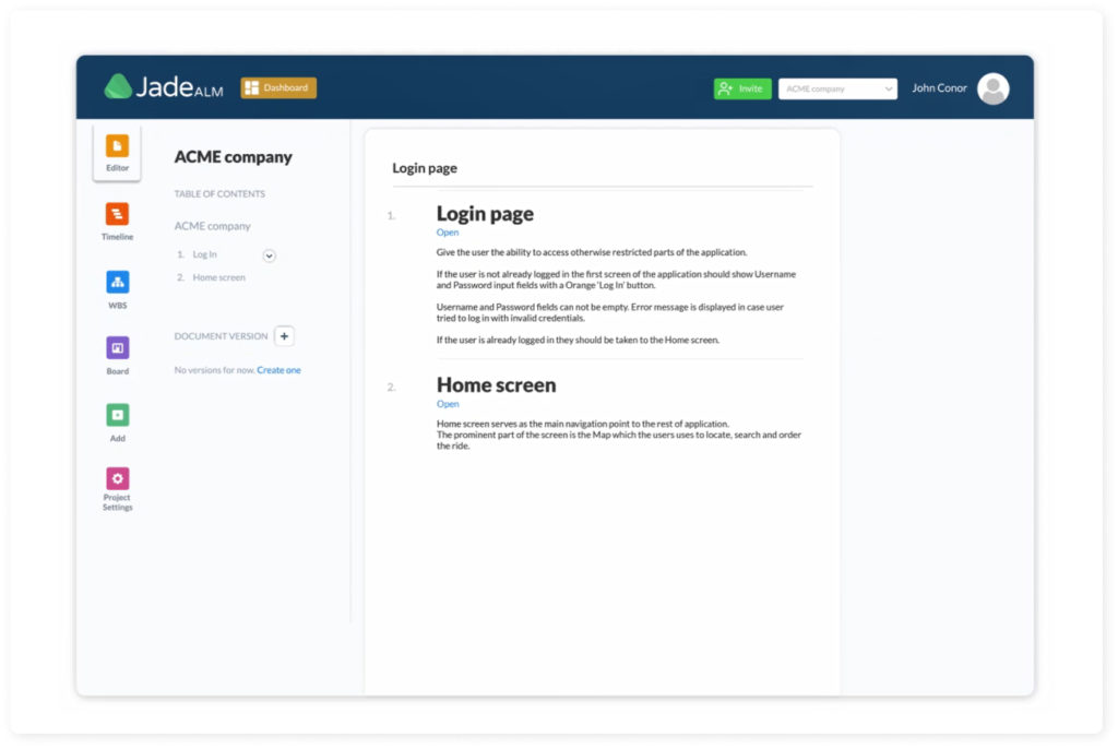 requirements document structure