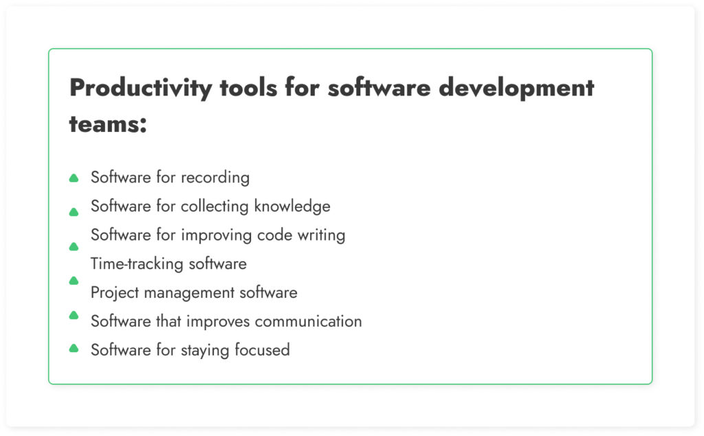 kinds of productivity tools for software development teams 
