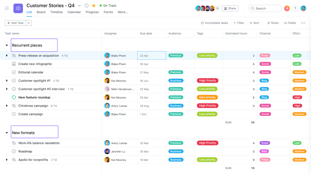 free project management tool Asana